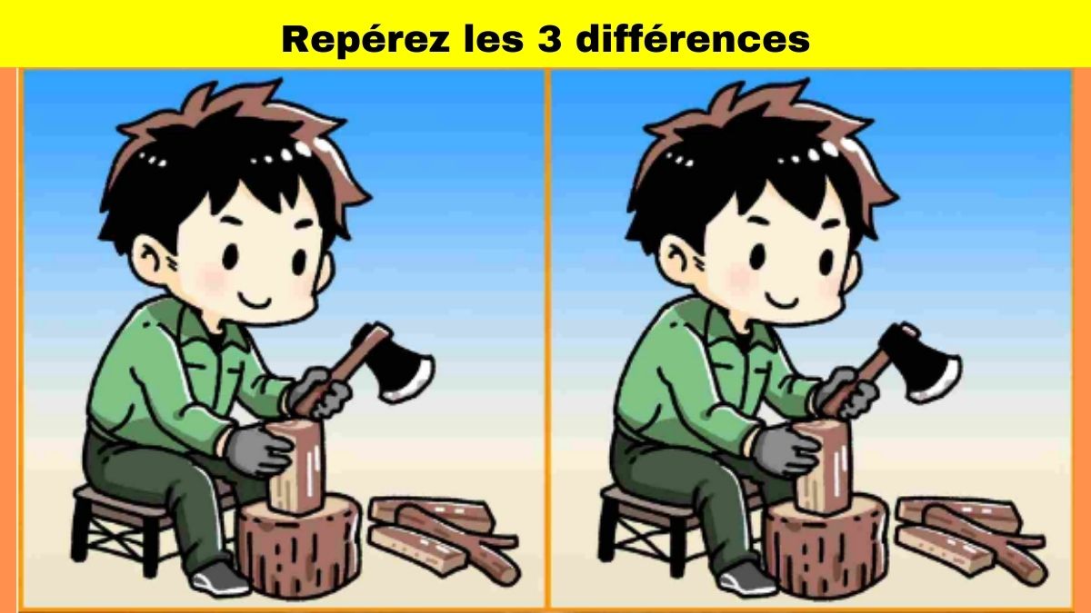 Repérez 3 différences dans l’image d’un garçon coupant du bois en 12 secondes !